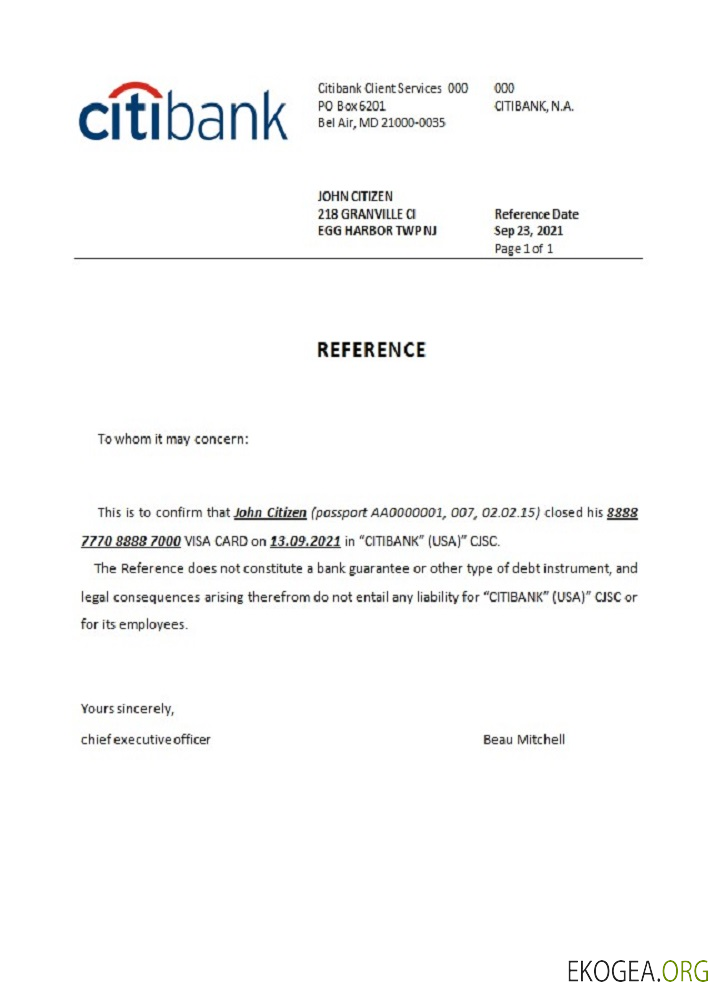 Référence USA , Citibank , closure